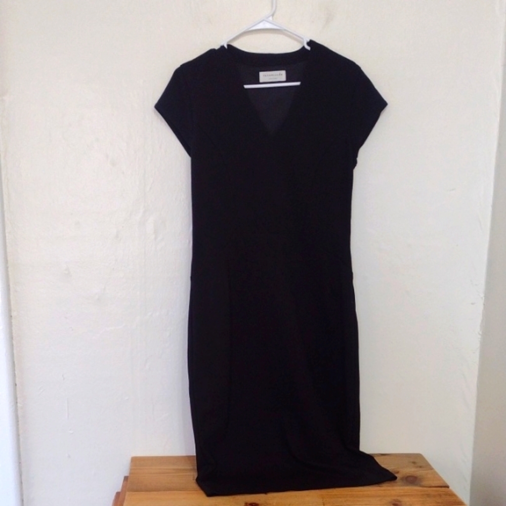 Rosemunde Black V-neck Cap Sleeve Ponte Knit Midi Dress Size 40